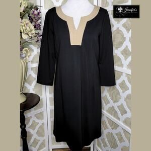 Talbots Women's Split Neck 3/4 Sleeve Knit Shift Dress Size 8